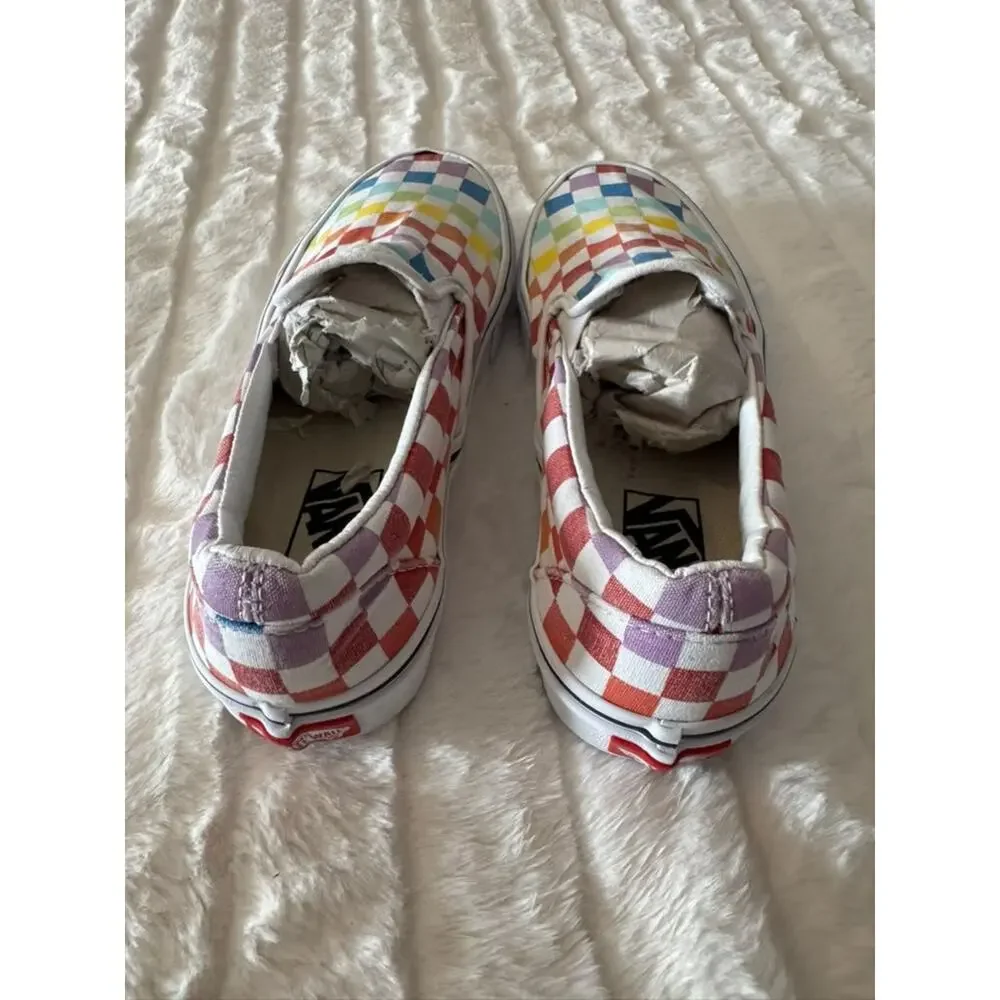 Vans Classic Slip-On Rainbow Checkerboard Canvas Shoes Men's 5.5 Women's 7